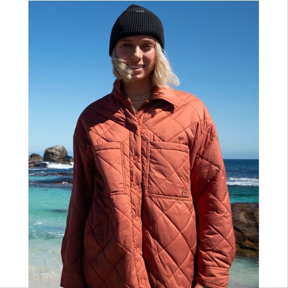 Billabong Transport Shacket Snap Front Overshirt Jacket Size L Rust Quilted NEW - Picture 12 of 12